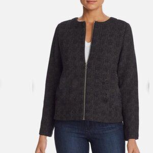 Eileen Fisher Zip Jacket Black Gray Tonal Plaid Soft Stretch Tencel Cotton